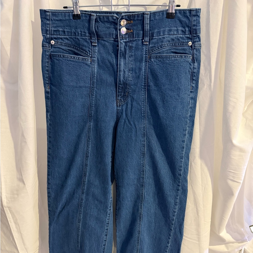 High Rise and Wide Leg Blue Denim Fabric
